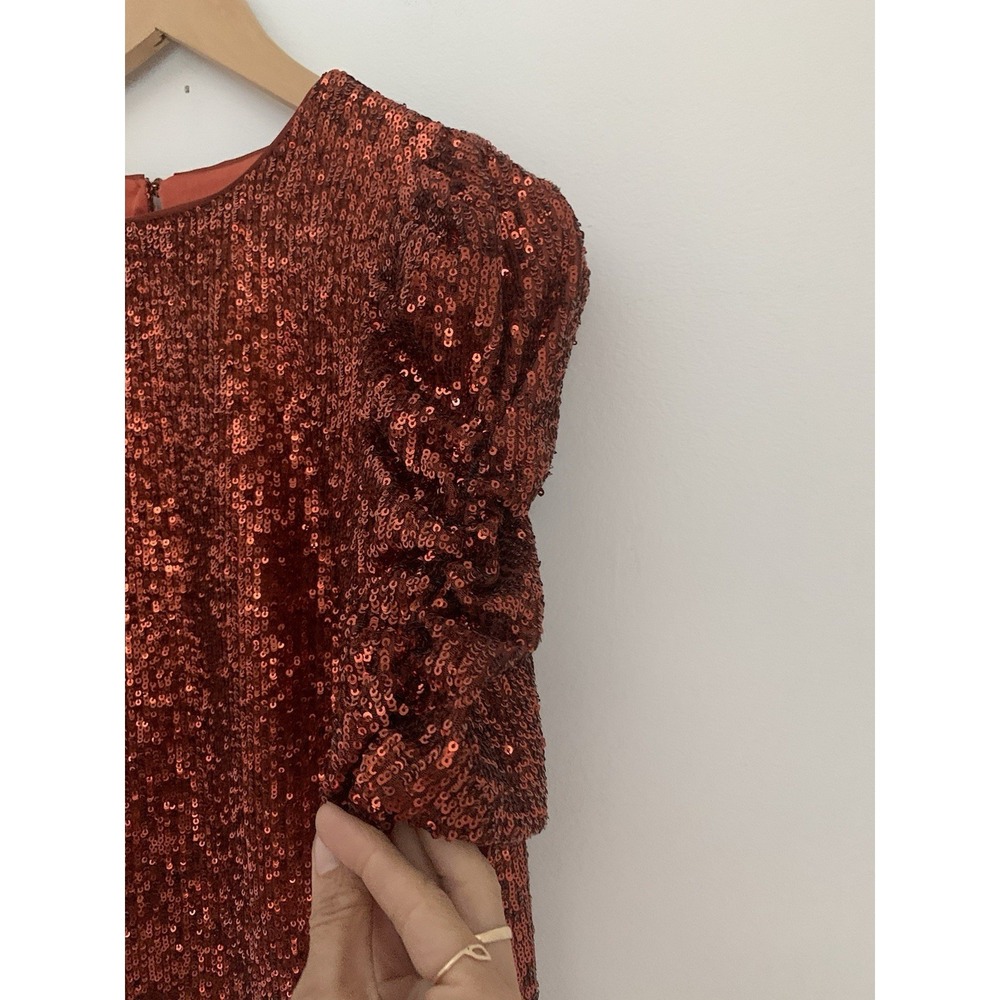Anthropologie Marie Sequined Top Sz 2 Copper $120 Christmas Sparkle Rust NYE - Picture 6 of 13